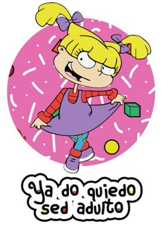 the cartoon character is playing with a ball in front of a donut background that says, la do quiedo sed alto