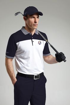 Official Ryder Cup 2016 Mens Colour Block Striped Collar Golf Polo Shirt Golf Photoshoot, Golf Uniform, Shirt Photoshoot, Photoshoot Moodboard, Plain Polo Shirts, Polo Shirt Style, Golf Clothes, Shirts Style, Womens Golf Fashion