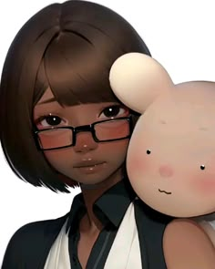 a woman with glasses holding a stuffed animal in her arms and looking at the camera