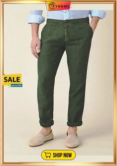 Men's Linen Pants Trousers Summer Pants Beach Pants Front Pocket Straight Leg Plain Comfort Breathable Casual Daily Holiday Linen / Cotton Blend Streetwear Designer White Green Solid Summer Work Trousers, Casual Solid Color Chinos For Summer, Casual Solid Color Summer Chinos, Summer Casual Solid Color Chinos, Summer Chinos With Elastic Waistband, Casual Summer Work Trousers, Summer Chinos With Pockets, Summer Casual Chinos, Khaki Straight Leg Chinos For Summer