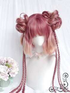 Braids And Curls, Braids Length, Wig Braids, Hair Dyed, 얼굴 드로잉, Hair Sketch, Cosplay Hair, Kawaii Hairstyles, Fantasy Hair