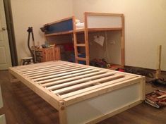 the bed frame is made up and ready for us to put in their new home