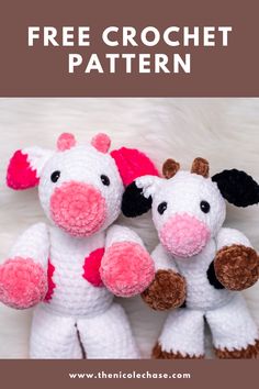 two crocheted farm animals sitting next to each other with the text free crochet pattern