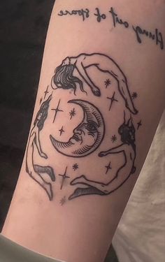 a woman's arm with a tattoo on it that says, flying out of space