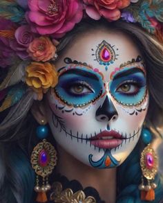 Sugar Skull Make Up Tutorial, Sugarskulls Makeup Halloween, Dia De Los Muertos Headpiece Ideas Diy, Catrina Face Makeup, Diy Catrina Costume, Mexican Halloween Makeup, Diy Sugar Skull Costume, Catrina Headpiece Diy