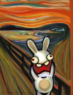 an image of a rabbit in the screamy art style with red eyes and mouth