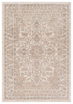 a beige rug with an intricate design on it