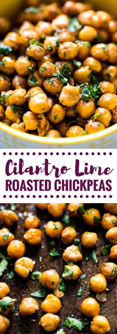 roasted chickpeas with cilantro and lime in a bowl