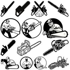 black and white illustration of different types of chainsaws