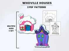 this is an image of a house with snow on the roof and two different patterns