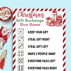 a christmas gift exchange game with dice cards