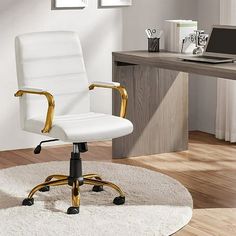 a white office chair sitting on top of a rug