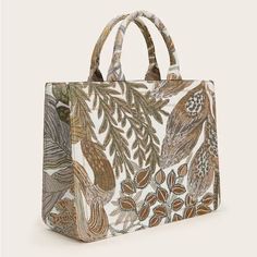 Metallic Embroided High Fashion Commuter Tote Bag #Newinstock #Totebag #Commuterbag #Floral #Tote #Bigbag Tropical Bag, E Book Reader, Embroidery Bags, Woven Tote Bag, Patchwork Bags, Tote Pattern, Fabric Bags, Shoulder Tote Bag, Bird In Bag