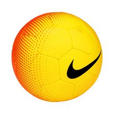 a yellow soccer ball with a black nike logo on it