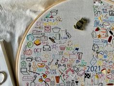 a close up of a embroidery on a table