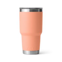 the yeti tumbler is shown in peach