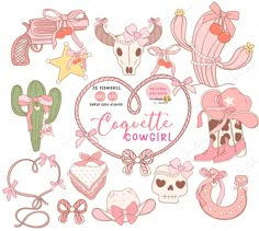 a heart shaped frame with various items in the shape of a cowgirl