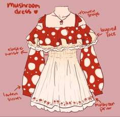 an image of a red and white dress with words describing the different parts of it