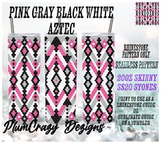 the pink gray black white and grey pattern is on this tumbler cup with straws