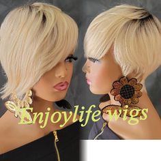 Blonde Dark Root Wowfactor Celebrity Pixie 100% Human Hair Wig This Wig Is Short Sexy And Natural Looking Can Be Dyed Or Bleached Bob Human Hair Wigs, Blonde With Dark Roots, Medium Bob, Wig Color, 100 Human Hair Wigs, Dark Roots, Hair Crush, Human Hair Wig, Wigs For Black Women