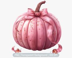 a pink pumpkin with a bow on it