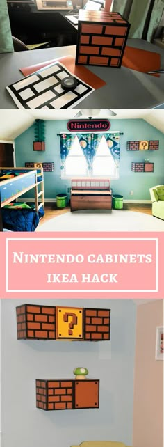 the nintendo themed bedroom has been transformed into a kids's room with furniture and accessories