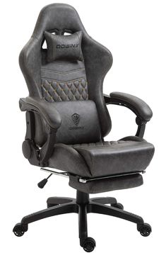 an office chair with the word downy on it's back and seat up