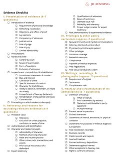 a checklist with the words evidence checklist written in red and yellow on it