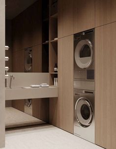 a washer and dryer in a very large room