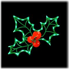 christmas decoration with holly berries and lights on black background