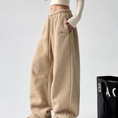 QWEEK Y2k Casual Winter Sweatpants Woman Oversize Korean Popular Harajuku Thick Pants Autumn Warm Winter Sweatpants, Y2k Bottoms, Indie Chic, Y2k Shirts, Thick Pants, Khaki Trousers, Y2k Casual, Winter Pants, Y2k Clothing