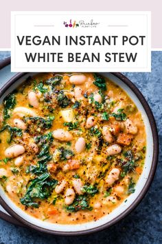 white bean soup with kale and gremolata in a bowl