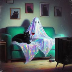 Spirit Ghost, Halloween Kunst, Cats Photos, Halloween Facts, Good Night Friends, Halloween Artwork, Black Cat Art, Ghost Cat, Cat Artwork