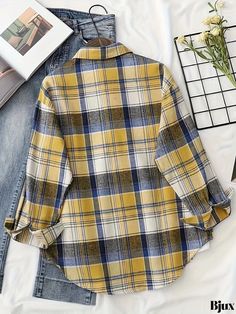 Bjux - Stylish and Functional Plaid Shirt with Pocket for Women - A Long-Sleeved Button-Up Casual Top Ideal for Spring and Fall Seasons Fall Care, Shirt With Pocket, Elegant Shirt, Casual Top, Fall Outfits Women, Spring And Fall, Plaid Shirt, Types Of Shirts, Shirt Sleeves