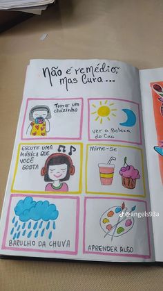 an open children's book with pictures of different things in spanish on the page