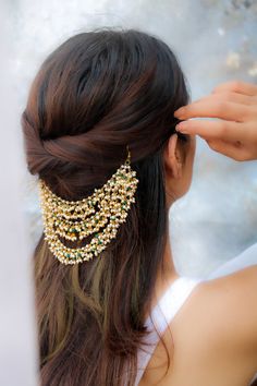 Chain Earing, Kaan Chain, Jewelry Pakistani, Ear Chain, Hair Chains, Hair Accessories Pearl, Long Hair Wedding Styles