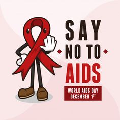 a cartoon character holding a red ribbon saying say no to aids