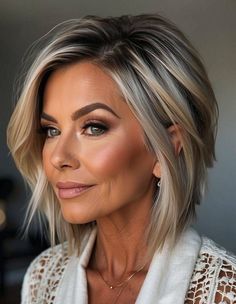 Lob For Fine Hair Round Faces, Short Hair Wigs Over 50, Short Shag Haircut For Fine Hair Over 50, Short Blonde Hair For Older Women, Women’s Mid Length Hair Styles, Blonde Hair Color For Short Hair, Women Over 50 Bob Hairstyles, Short A Line Bob Hairstyles, Blonde With Shadow Roots Short Hair