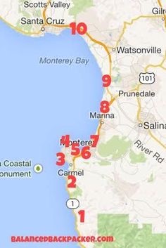 a map showing the location of several locations in santa cruz, california and other parts of the united states