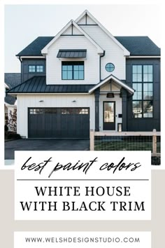 white house with black trim White House With Black Trim, House With Black Trim, White Modern Farmhouse, White Exterior Houses, White Siding, Sweden House, Exterior House Color, Best Paint, Best Paint Colors