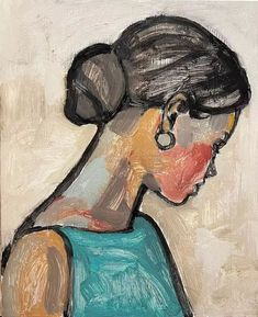 a painting of a woman's profile with her hair in a bun