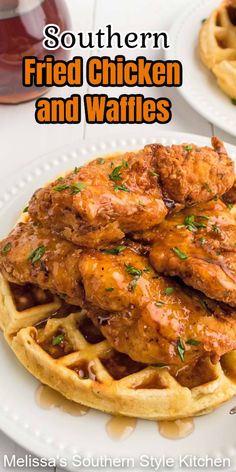 southern fried chicken and waffles on a white plate