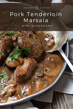 pork tenderion masala with mushrooms in a bowl