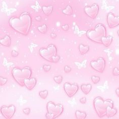 pink hearts and butterflies on a light pink background with white sparkles in the middle