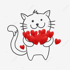 a white cat with red hearts in its paws, holding it's paw and looking at