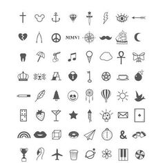 the different types of symbols are shown in black and white, including an anchor, cross,