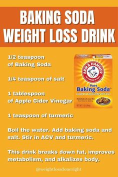 #HealthyFoodsToEatToLoseWeight Baking Soda Diet, Slim Down Drink, Baking Soda Beauty Uses, Belly Fat Drinks, Belly Fat Burner Drink, Baking Soda Uses, Home Health Remedies, Diet Drinks, Fat Loss Drinks