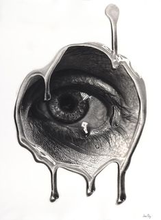 a drawing of an eye with dripping paint