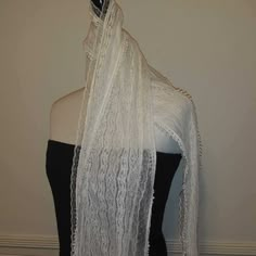 Beautiful And Elegant Long White Lace Scarf New Without Tags 60" Length 6.5" Width White Lace Scarf, Sheer Scarf, White Scarves, Scarf Dress, Lace Scarf, Dress Cover, White Lace, Scarf Wrap, New Color