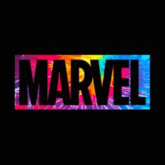 the word marvel painted on top of a black background with multicolored swirls